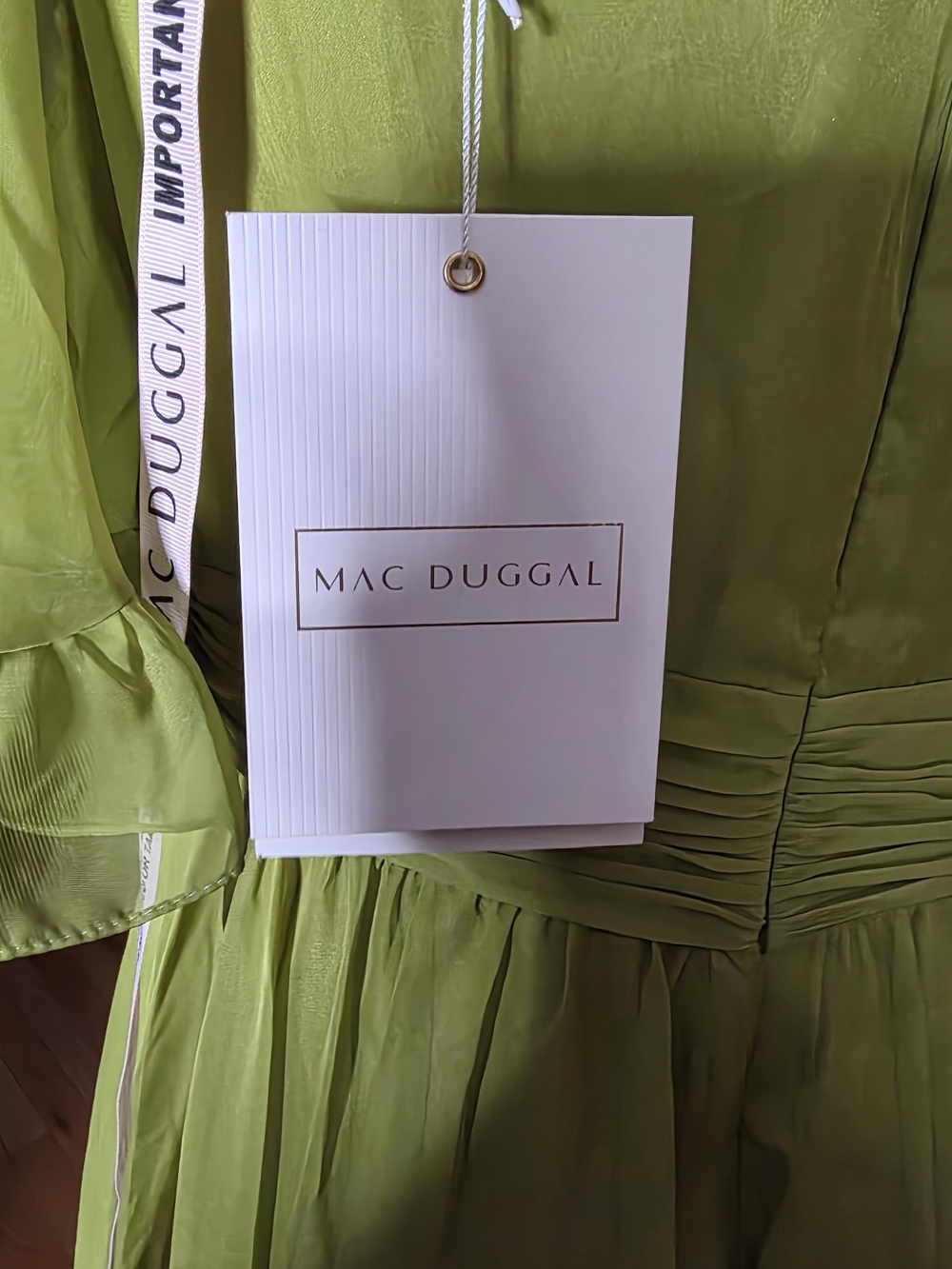 NWT Mac Duggal Chiffon Ruched Illusion Ruffle Gown Olive Chartreuse 8 - Picture 12 of 12